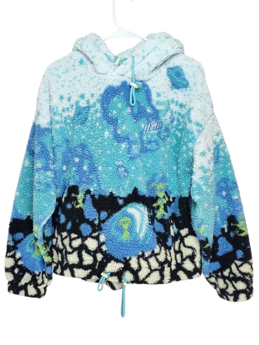 7662 * A.LAB Kadley Icey Outer Space Alien Sherpa Hoodie Jacket Blue Size L